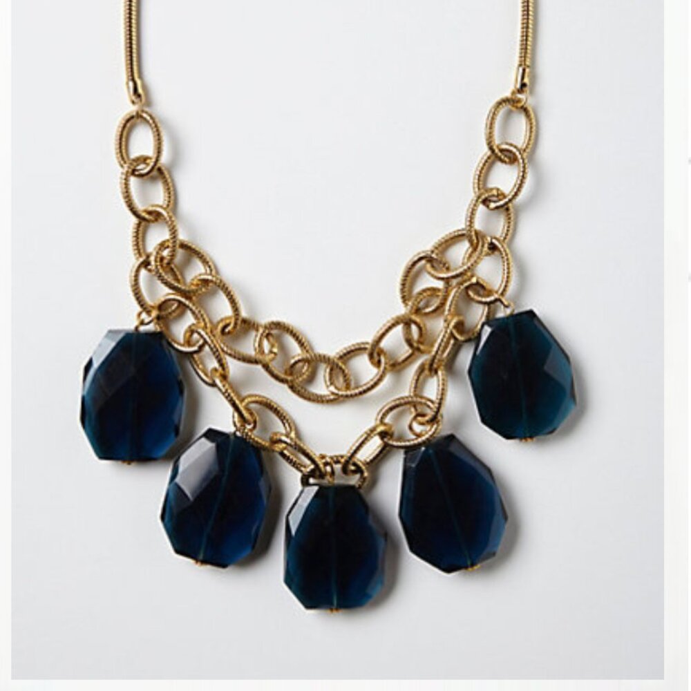 Anthropologie Fairburn Gold Necklace with Large Blue Agate Stones